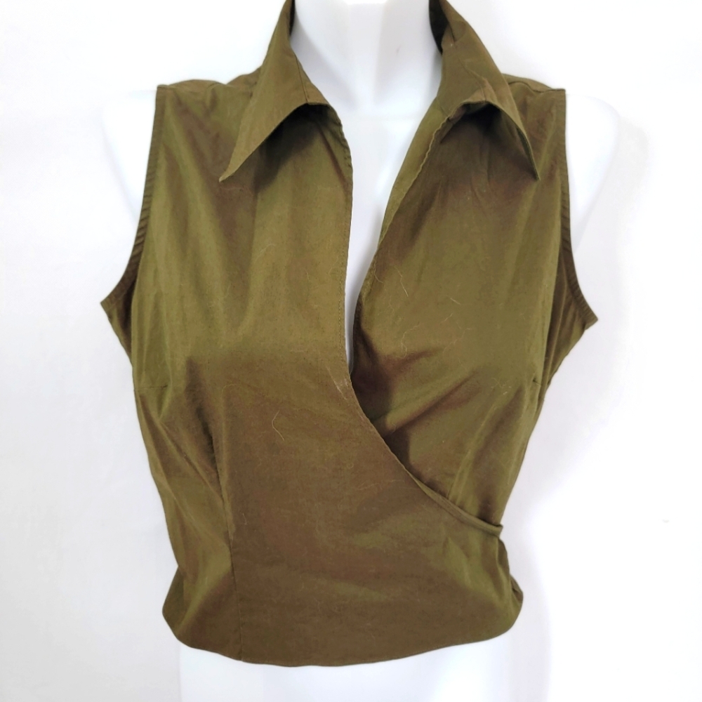 Olive Green Wrap Stretch Sleeveless Top Bust 36
